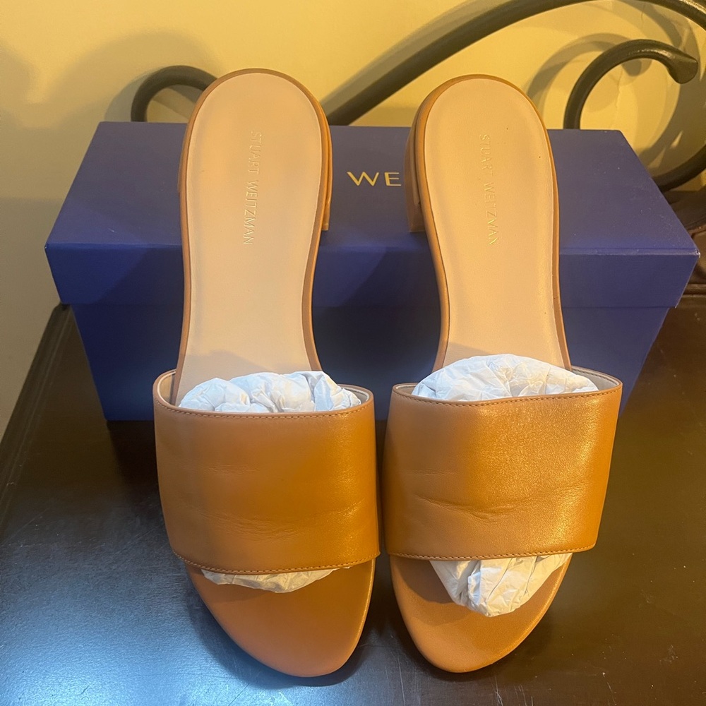 Stuart Weitzman Tan Slide Sandals